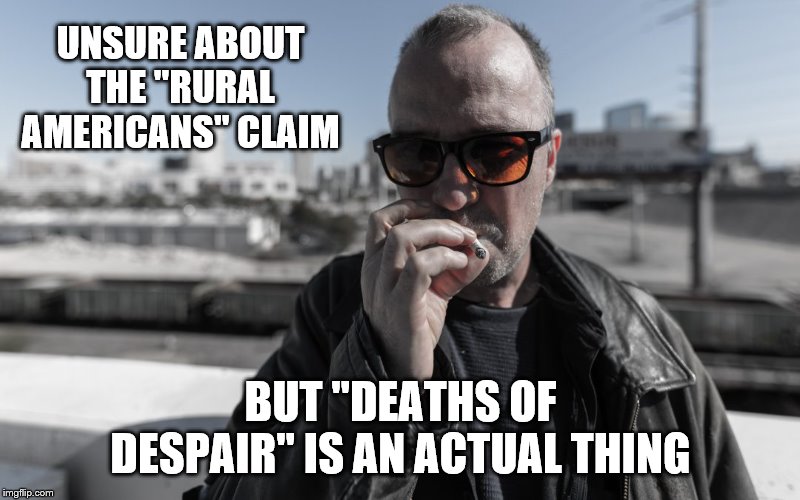 UNSURE ABOUT THE "RURAL AMERICANS" CLAIM BUT "DEATHS OF DESPAIR" IS AN ACTUAL THING | made w/ Imgflip meme maker