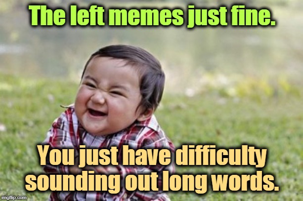 Evil Toddler Meme | The left memes just fine. You just have difficulty sounding out long words. | image tagged in memes,evil toddler | made w/ Imgflip meme maker