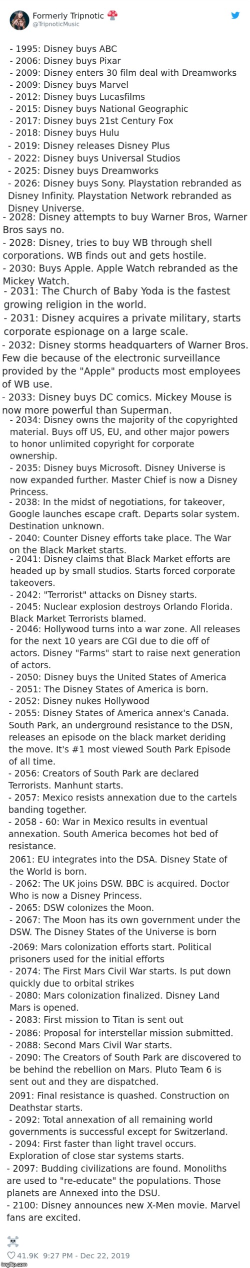 The Disney Takeover (Creddit to Dreux Moreland and boredpanda.com) | image tagged in disney,dystopia | made w/ Imgflip meme maker