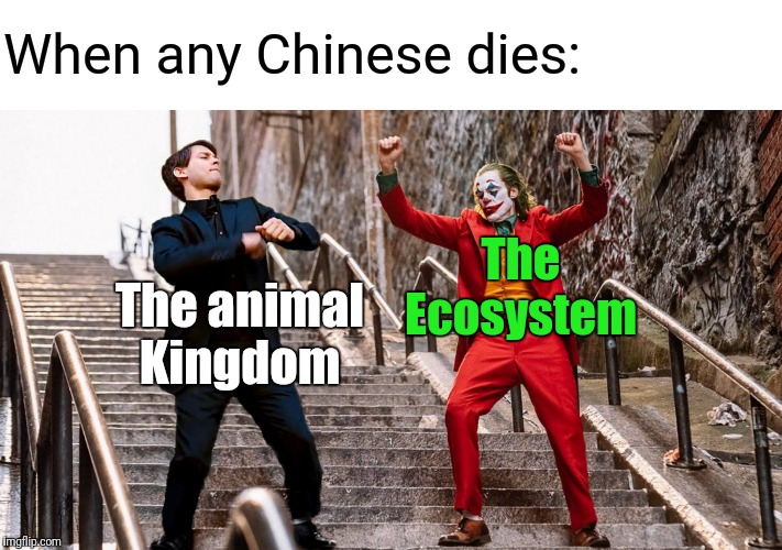 Peter & Joker Dancing | When any Chinese dies:; The Ecosystem; The animal Kingdom | image tagged in peter  joker dancing | made w/ Imgflip meme maker