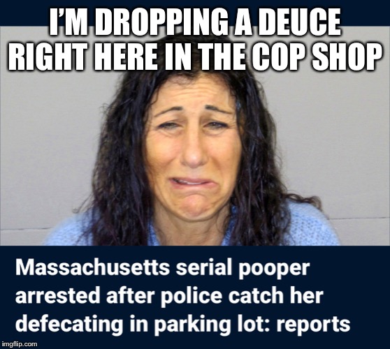 Serial pooper captured | I’M DROPPING A DEUCE RIGHT HERE IN THE COP SHOP | image tagged in poop,crazy | made w/ Imgflip meme maker