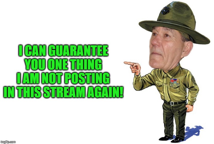 Sargent kewlew | I CAN GUARANTEE YOU ONE THING I AM NOT POSTING IN THIS STREAM AGAIN! | image tagged in sargent kewlew | made w/ Imgflip meme maker