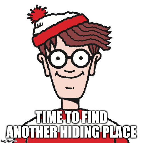 Where's Waldo | TIME TO FIND ANOTHER HIDING PLACE | image tagged in where's waldo | made w/ Imgflip meme maker