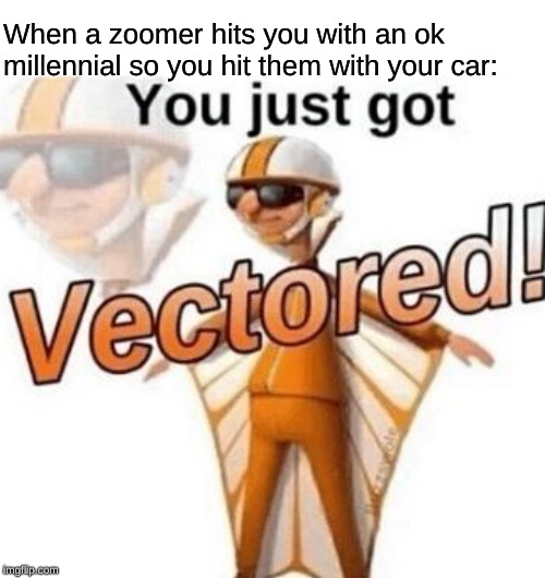 You just got vectored | When a zoomer hits you with an ok millennial so you hit them with your car: | image tagged in you just got vectored | made w/ Imgflip meme maker