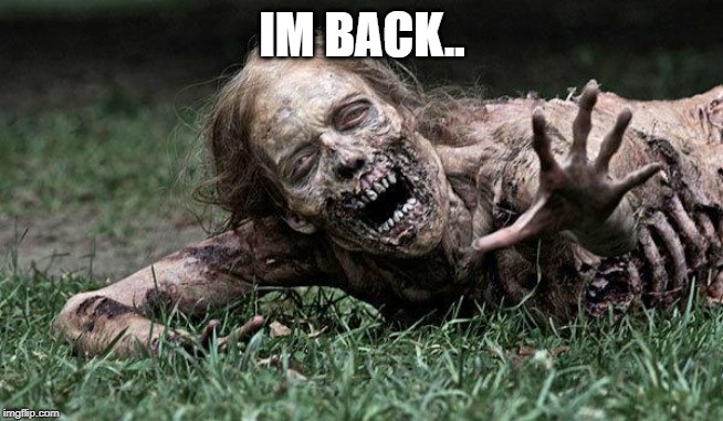 Walking Dead Zombie | IM BACK.. | image tagged in walking dead zombie | made w/ Imgflip meme maker
