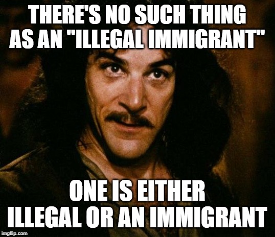 Inigo Montoya | THERE'S NO SUCH THING AS AN "ILLEGAL IMMIGRANT"; ONE IS EITHER ILLEGAL OR AN IMMIGRANT | image tagged in memes,inigo montoya | made w/ Imgflip meme maker