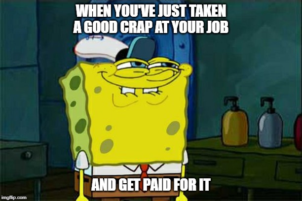 Don't You Squidward Meme | WHEN YOU'VE JUST TAKEN A GOOD CRAP AT YOUR JOB; AND GET PAID FOR IT | image tagged in memes,dont you squidward | made w/ Imgflip meme maker