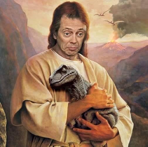 High Quality JESUS BUSCEMI WITH RAPTOR Blank Meme Template