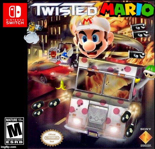TWISTED METAL MARIO | image tagged in super mario,twisted metal,mario kart,nintendo switch,fake switch games | made w/ Imgflip meme maker
