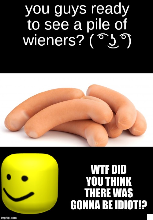 ohh yeeeeeahhhhhhhhh | you guys ready to see a pile of wieners? ( ͡° ͜ʖ ͡°); WTF DID YOU THINK THERE WAS GONNA BE IDIOT!? | image tagged in oof | made w/ Imgflip meme maker