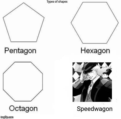 Pentagon Hexagon Octagon Meme | Types of shapes; Speedwagon | image tagged in memes,pentagon hexagon octagon | made w/ Imgflip meme maker