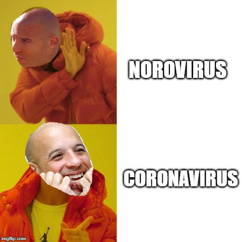 Dom Toretto only contracts Coronavirus | NOROVIRUS; CORONAVIRUS | image tagged in corona,coronavirus,fast and furious,meme | made w/ Imgflip meme maker