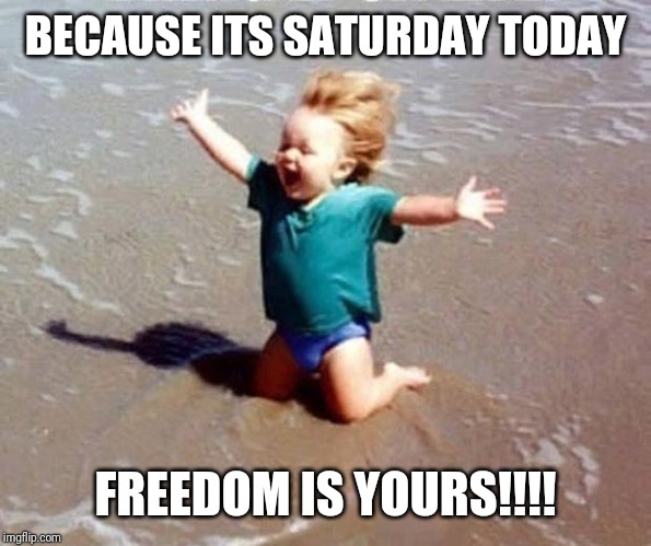 Beach Euphoria | BECAUSE ITS SATURDAY TODAY FREEDOM IS YOURS!!!! | image tagged in beach euphoria | made w/ Imgflip meme maker