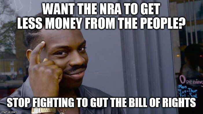 Roll Safe Think About It Meme | WANT THE NRA TO GET LESS MONEY FROM THE PEOPLE? STOP FIGHTING TO GUT THE BILL OF RIGHTS | image tagged in memes,roll safe think about it | made w/ Imgflip meme maker