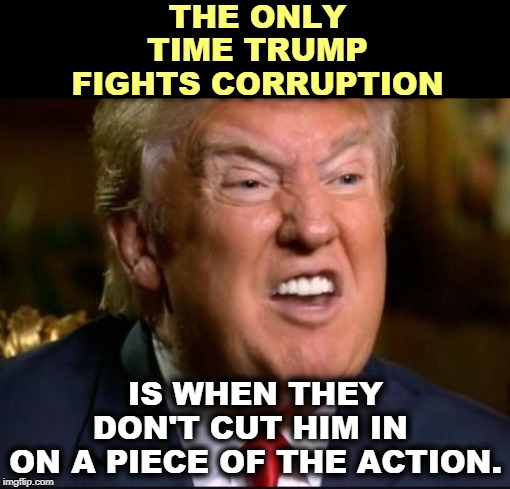He gets jealous. | THE ONLY TIME TRUMP FIGHTS CORRUPTION; IS WHEN THEY DON'T CUT HIM IN 
ON A PIECE OF THE ACTION. | image tagged in trump teeth,trump,corruption,greed,jealous | made w/ Imgflip meme maker