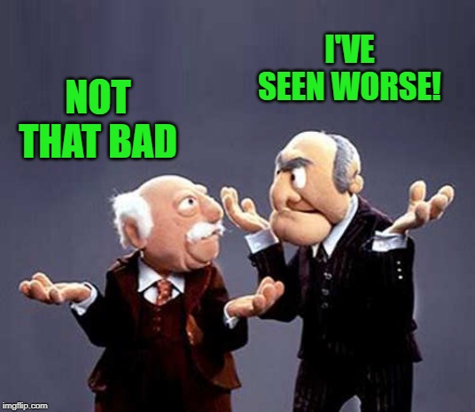 statler and waldorf | NOT THAT BAD I'VE SEEN WORSE! | image tagged in statler and waldorf | made w/ Imgflip meme maker