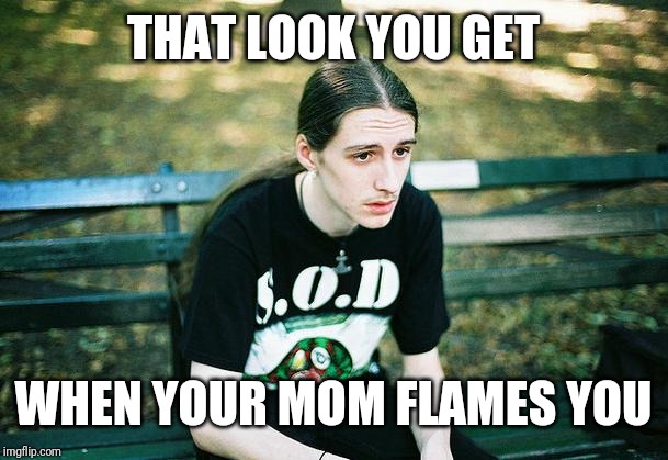 First World Metal Problems | THAT LOOK YOU GET WHEN YOUR MOM FLAMES YOU | image tagged in first world metal problems | made w/ Imgflip meme maker