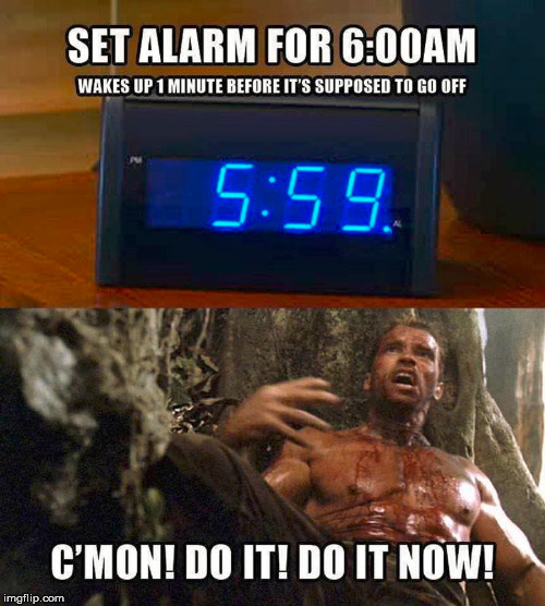 If you wake up before the alarm goes off. | image tagged in predator,repost | made w/ Imgflip meme maker