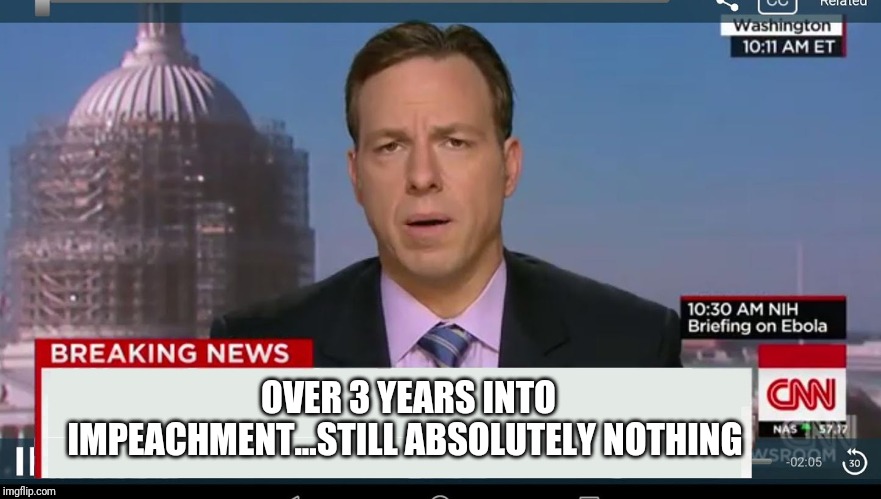 cnn breaking news template | OVER 3 YEARS INTO IMPEACHMENT...STILL ABSOLUTELY NOTHING | image tagged in cnn breaking news template | made w/ Imgflip meme maker