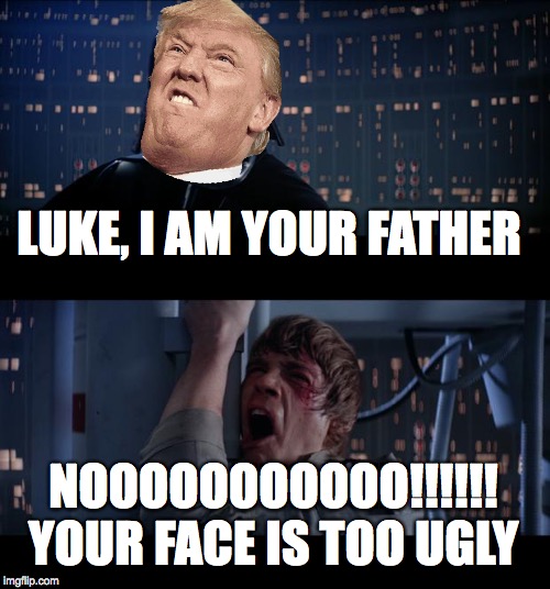 Star Wars No Meme | LUKE, I AM YOUR FATHER; NOOOOOOOOOOO!!!!!!
YOUR FACE IS TOO UGLY | image tagged in memes,star wars no | made w/ Imgflip meme maker