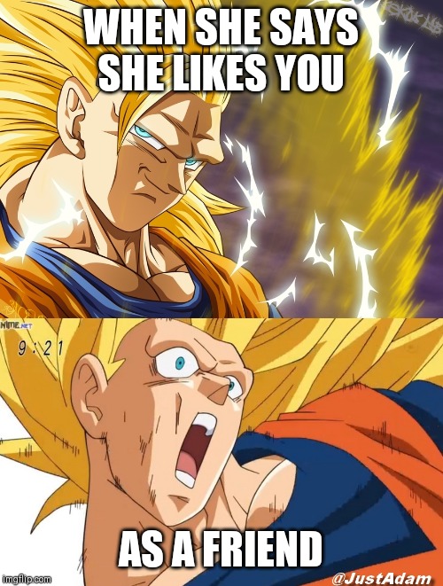 dragon ball super | WHEN SHE SAYS SHE LIKES YOU; AS A FRIEND | image tagged in dragon ball super | made w/ Imgflip meme maker