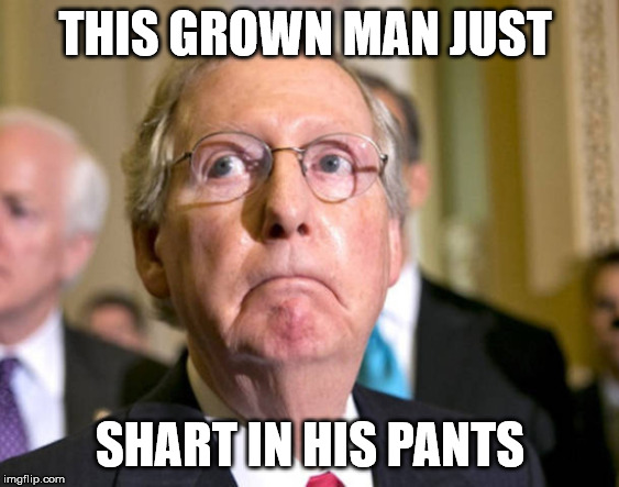 mitch mcconnell | THIS GROWN MAN JUST; SHART IN HIS PANTS | image tagged in mitch mcconnell | made w/ Imgflip meme maker
