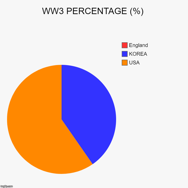 WW3 PERCENTAGE (%) | USA, KOREA, England | image tagged in charts,pie charts | made w/ Imgflip chart maker