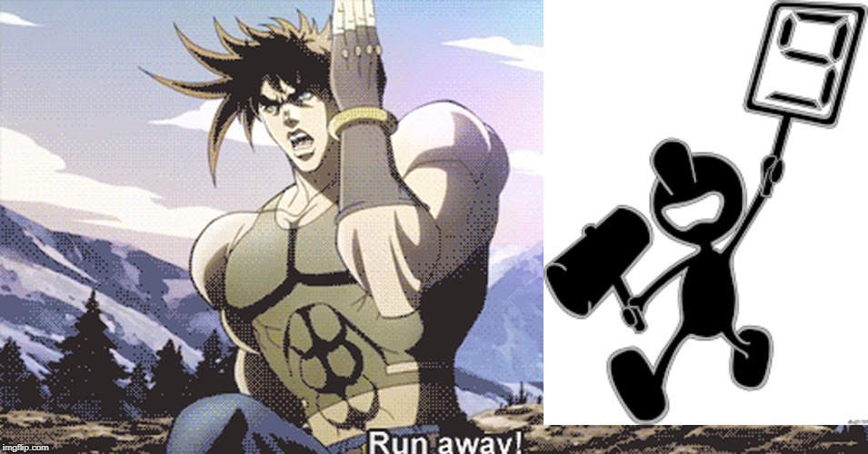 Run from 9 | image tagged in jojo running away,super smash bros | made w/ Imgflip meme maker