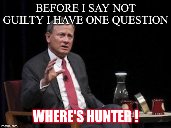 s Chief Justice Roberts SCOTUS | BEFORE I SAY NOT GUILTY I HAVE ONE QUESTION; WHERE'S HUNTER ! | image tagged in s chief justice roberts scotus | made w/ Imgflip meme maker