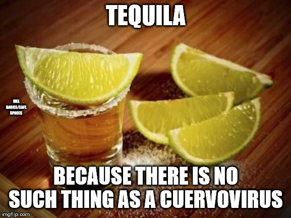 Coronavirus | TEQUILA; OBX BABIES/SAFE SPACES; BECAUSE THERE IS NO SUCH THING AS A CUERVOVIRUS | image tagged in tequila,coronavirus | made w/ Imgflip meme maker