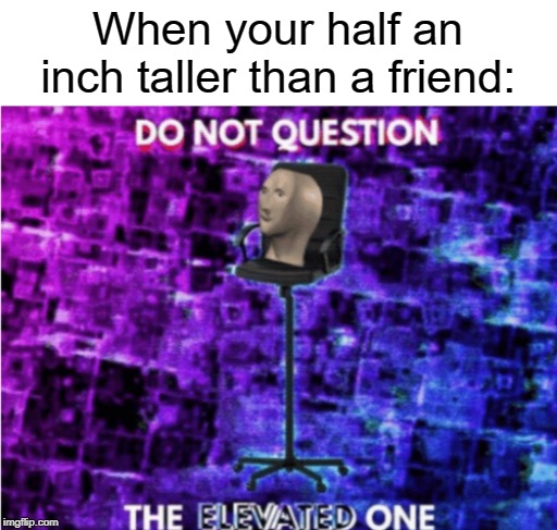 Do not question the elevated one | When your half an inch taller than a friend: | image tagged in do not question the elevated one,tall,meme man | made w/ Imgflip meme maker