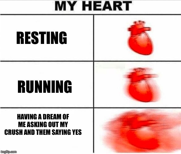 Heartbeat | RESTING; RUNNING; HAVING A DREAM OF ME ASKING OUT MY CRUSH AND THEM SAYING YES | image tagged in heartbeat | made w/ Imgflip meme maker