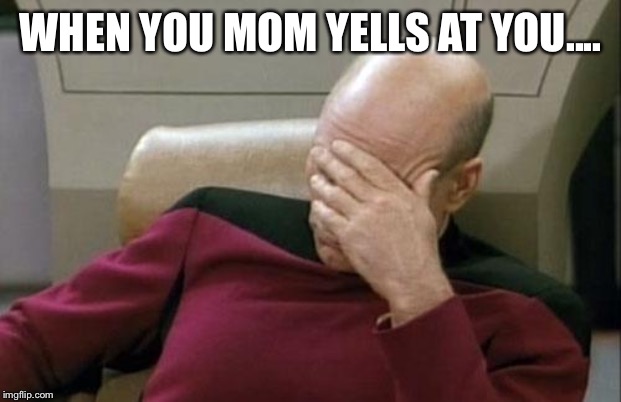 Captain Picard Facepalm | WHEN YOU MOM YELLS AT YOU.... | image tagged in memes,captain picard facepalm | made w/ Imgflip meme maker