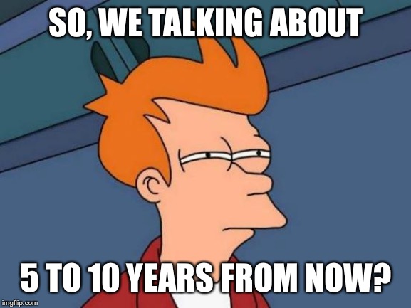 Futurama Fry Meme | SO, WE TALKING ABOUT 5 TO 10 YEARS FROM NOW? | image tagged in memes,futurama fry | made w/ Imgflip meme maker