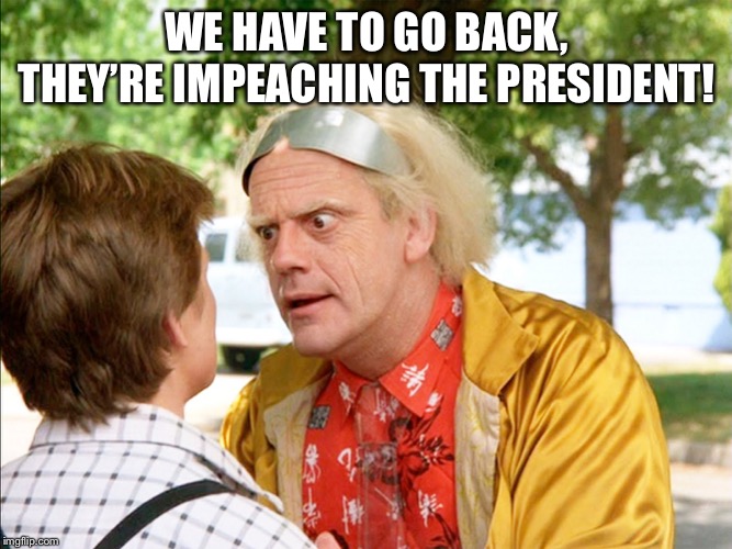 back to the future | WE HAVE TO GO BACK, THEY’RE IMPEACHING THE PRESIDENT! | image tagged in back to the future | made w/ Imgflip meme maker