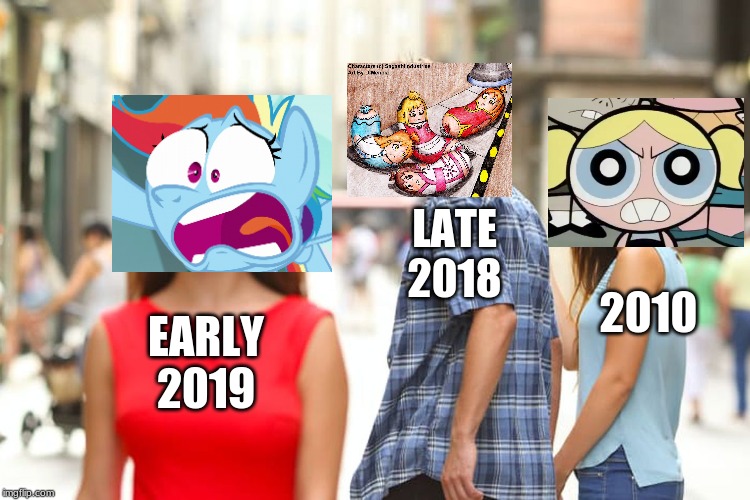Distracted Boyfriend Meme | LATE
2018; 2010; EARLY
2019 | image tagged in memes,distracted boyfriend | made w/ Imgflip meme maker