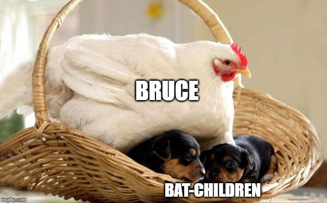 Bruce and the Batchildren | BRUCE; BAT-CHILDREN | image tagged in bruce wayne,batman,batchildren | made w/ Imgflip meme maker