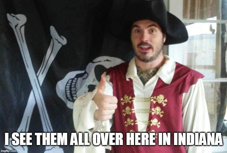 PIRATE THUMBS UP | I SEE THEM ALL OVER HERE IN INDIANA | image tagged in pirate thumbs up | made w/ Imgflip meme maker