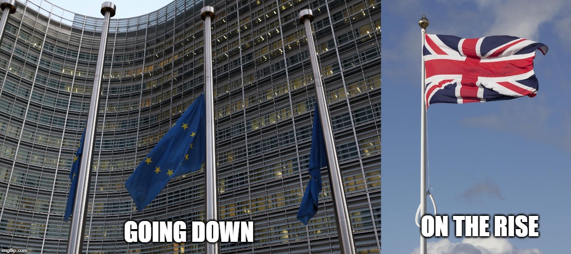 ON THE RISE; GOING DOWN | image tagged in eussr flag | made w/ Imgflip meme maker