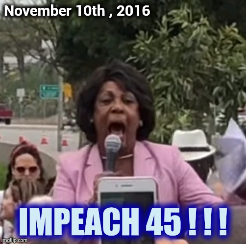 Maxine Waters | November 10th , 2016 IMPEACH 45 ! ! ! | image tagged in maxine waters | made w/ Imgflip meme maker