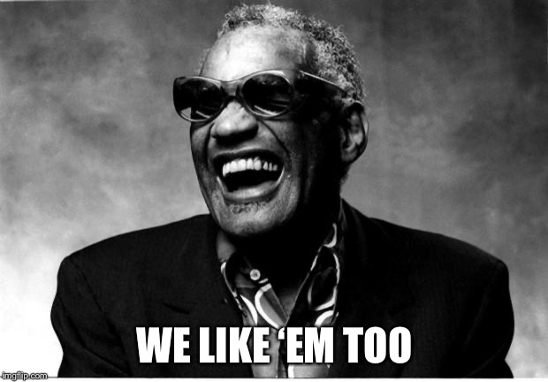 Ray Charles | WE LIKE ‘EM TOO | image tagged in ray charles | made w/ Imgflip meme maker