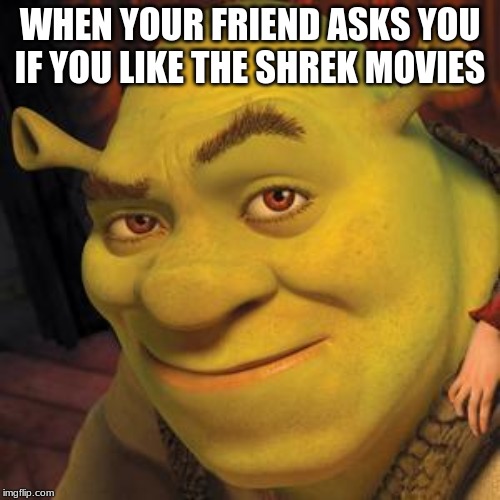 Shrek Sexy Face | WHEN YOUR FRIEND ASKS YOU IF YOU LIKE THE SHREK MOVIES | image tagged in shrek sexy face | made w/ Imgflip meme maker