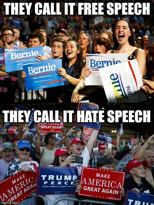 By they I mean the media. | THEY CALL IT FREE SPEECH; THEY CALL IT HATE SPEECH | image tagged in free speech,political meme | made w/ Imgflip meme maker