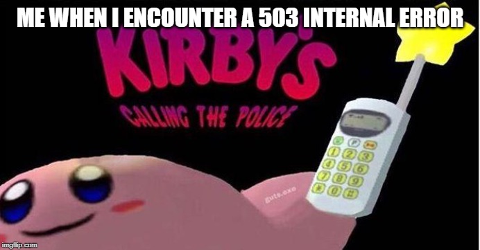 Kirby's calling the Police | ME WHEN I ENCOUNTER A 503 INTERNAL ERROR | image tagged in kirby's calling the police | made w/ Imgflip meme maker
