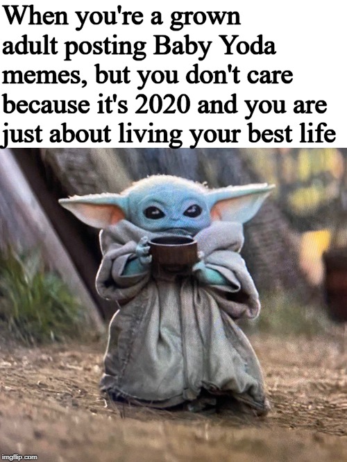 Baby Yoda best life | When you're a grown adult posting Baby Yoda memes, but you don't care because it's 2020 and you are just about living your best life | image tagged in baby yoda tea,2020,baby yoda,life | made w/ Imgflip meme maker