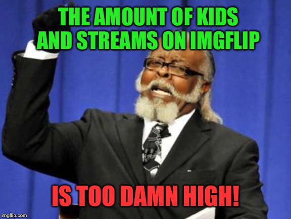 Just an old timer venting... | THE AMOUNT OF KIDS AND STREAMS ON IMGFLIP; IS TOO DAMN HIGH! | image tagged in memes,too damn high | made w/ Imgflip meme maker