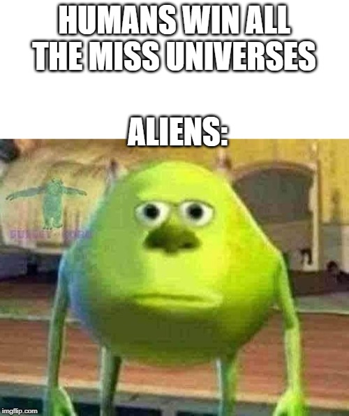 Monsters Inc | HUMANS WIN ALL THE MISS UNIVERSES; ALIENS: | image tagged in monsters inc | made w/ Imgflip meme maker