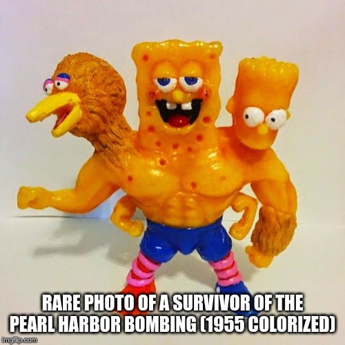 RARE PHOTO OF A SURVIVOR OF THE PEARL HARBOR BOMBING (1955 COLORIZED) | image tagged in memes,bootleg,toys,bombing,colorized | made w/ Imgflip meme maker
