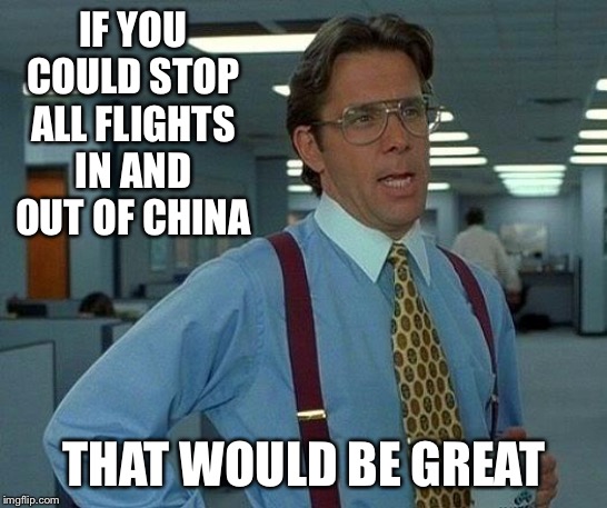 That Would Be Great | IF YOU COULD STOP ALL FLIGHTS IN AND OUT OF CHINA; THAT WOULD BE GREAT | image tagged in memes,that would be great | made w/ Imgflip meme maker