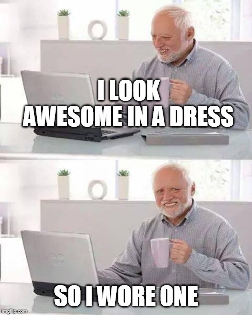 Hide the Pain Harold Meme | I LOOK AWESOME IN A DRESS; SO I WORE ONE | image tagged in memes,hide the pain harold | made w/ Imgflip meme maker